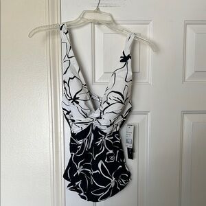 La Blanca Black and White Floral Tankini Swim Top